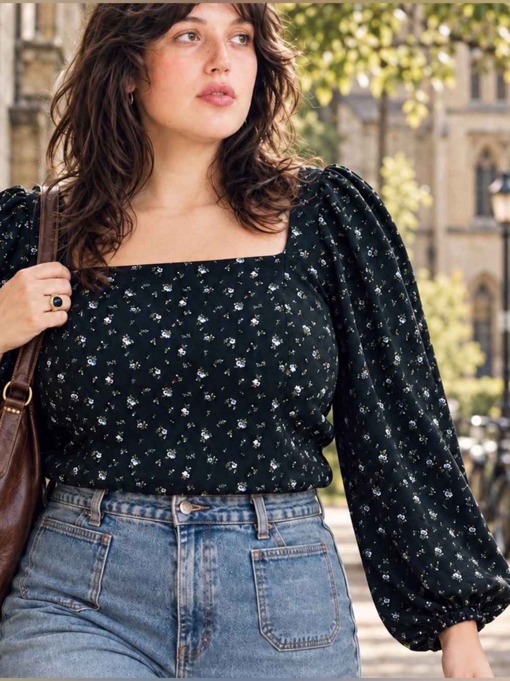 Levi’s Finn Floral Blouse | Black Open Back Puff Sleeve | Size 1X